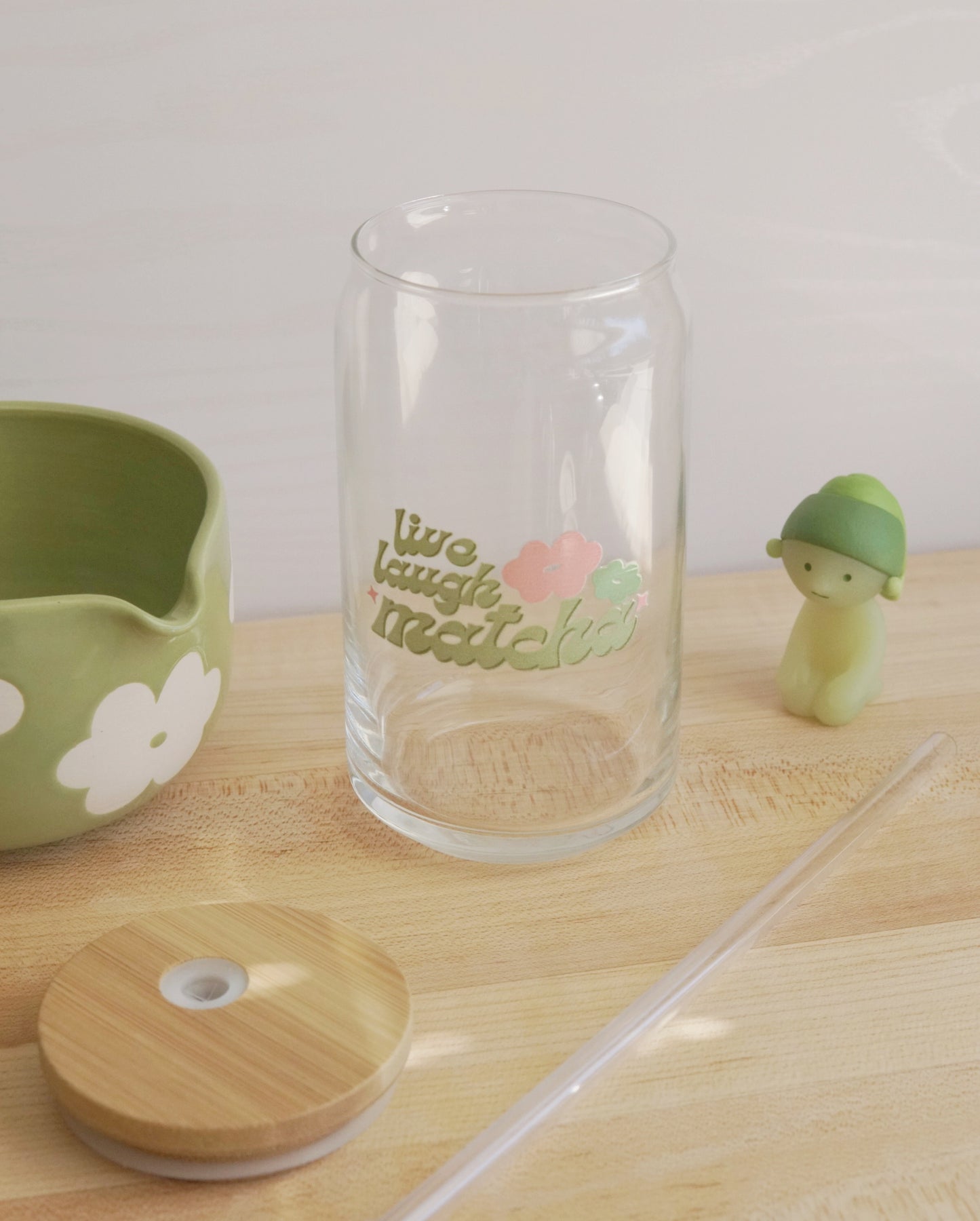 live laugh matcha glass cup