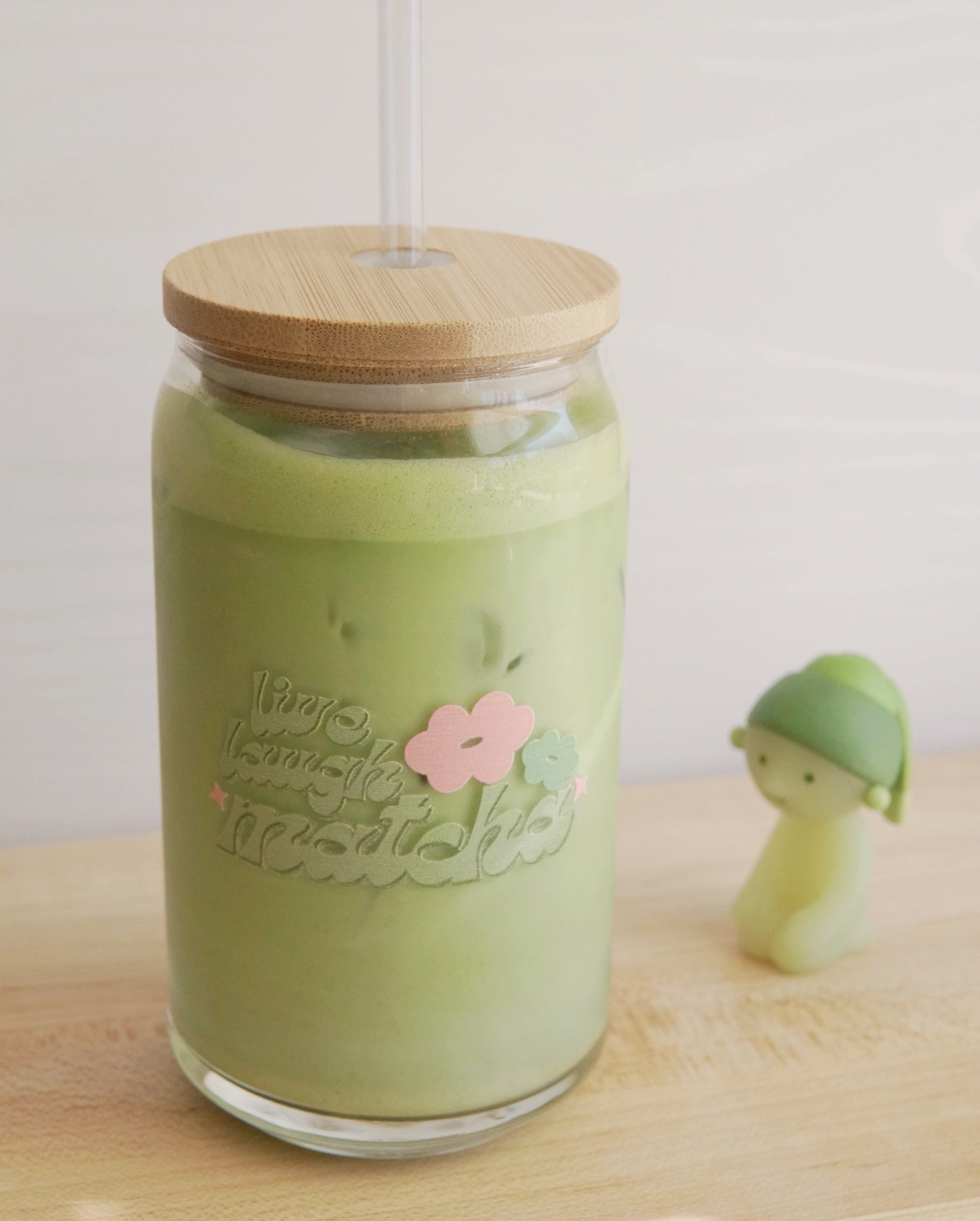 live laugh matcha glass cup